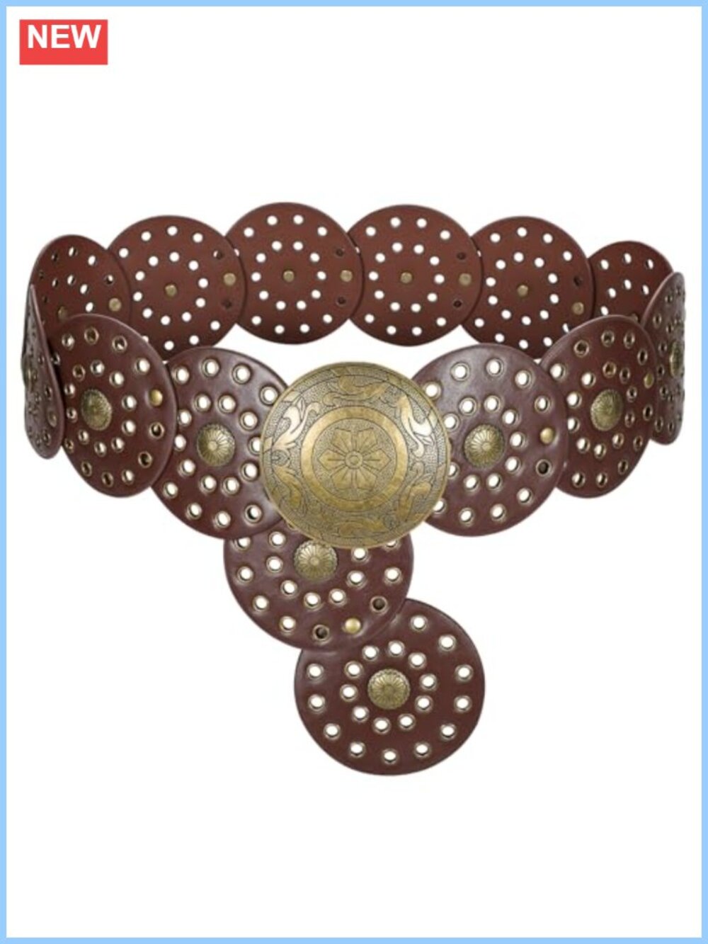 Women's Boho Wide Western Faux Leather Disc Belt Vintage Concho